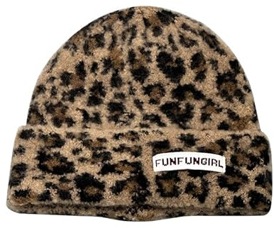 Damen Beanie Leopardenmuster Strickmütze Wintermütze Warm Mütze Mode | Die modische Beanie Mütze mit auffälligem Leopardenmuster verleiht jedem Winter-Outfit einen besonderen Look.