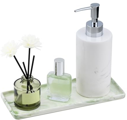YoHyien Bandeja de cerámica para tocador, organizador de bandeja de baño, plato decorativo para tocador, plato rectangular para joyas, cosméticos, perfume, dispensador de jabón, vela (verde)