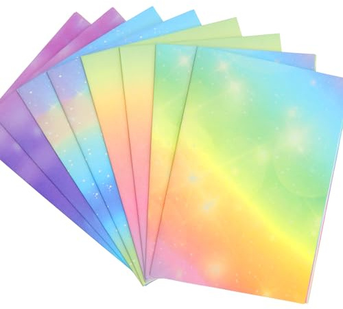 Geschenkpapier Set Regenbogen Pastell 8 Blätter 50x70cm – Traumhafte Geschenkverpackung mit Glitzer & Schleifen – Rosa Deko Papier für Mädchen Geburtstag, Valentinstag, Hochzeit