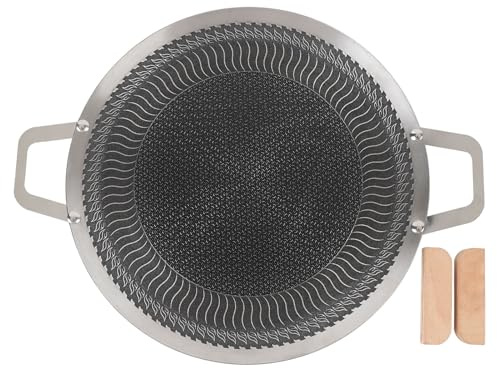 QWUUYEC Korean BBQ Grillpfanne Edelstahl, 34 cm, Gleichmige Hitzeverteilung, Vielseitig Einsetzbar - Einfache Reinigung, Für Induktion, Für Korean BBQ und Outdoor Grillen (34 cm)