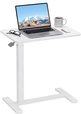 Fromann Height Adjustable Mobile Standing Over Bed Table with Wheels,White | Height Adjustable 66.5cm-103cm,60cm x 40cm Desktop, Supports Up To 8kg/17.6lbs,Easy Cleaning,Hospital Table,Living Room