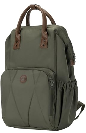 Bebeconfort Baby Wickelrucksack, Wickelauflage Inklusive, Mineral Green | Wickeltasche Kinderwagen mit Großen Taschen, Isolierte Fächer, Gurte zum Befestigen am Kinderwagen, Elegante Lederdetails