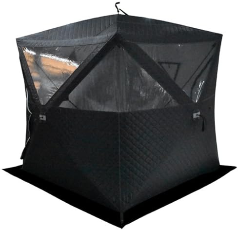 Isoliertes Eis-Angelzelt, Pop-Up-Unterschlupf für 3–5 Personen, tragbarer Eis-Shanty mit Tragetasche, Thermo-Wintereishaus, Farbe: Sauna-Stil, Größe: 200 x 200 x 210 cm
