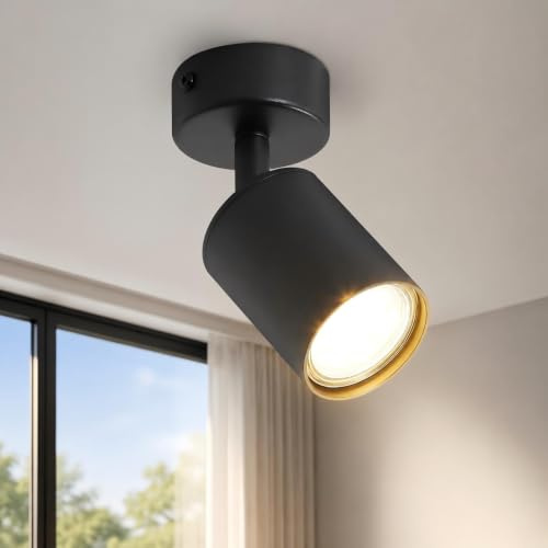 Glitzerlife LED Deckenstrahler 1 Flammig Schwarz Deckenlampe Deckenspot | GU10 Deckenleuchte Spots 350° Schwenkbar Strahler Wandstrahler Flurlampe Wohnzimmer Küche Ohne Leuchtmittel MAX.40W