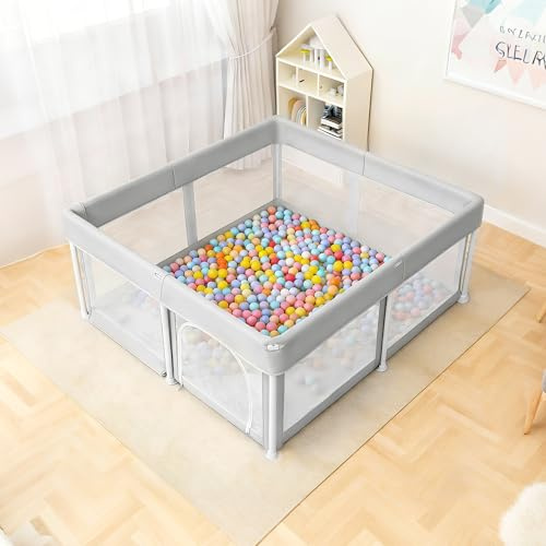 Laufstall Baby Laufgitter 127 x 127 cm Faltbarer Baby-Spielzaun, Hellgrau | 150D Oxford Indoor- und Outdoor-Spielzaun mit Aufbewahrungstasche, Playpen