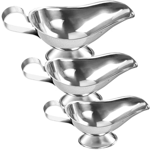 3 salsiera in acciaio inox, 3 misure, ciotola per salse, contenitore per salse, contenitore con manico, salsa con beccuccio per labbra, ciotola da portata adatta per salsa, crema, condimenti per