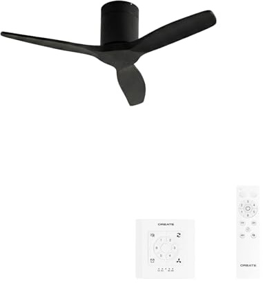 CREATE / WINDCALM NATURAL WOOD S/Deckenventilator Schwarz mit Fernbedienung und Wandschalter / 40W, Timer, Ø112cm, 6 Geschwindigkeiten, Sommer-Winterbetrieb
