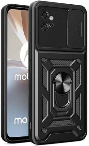 Techsuit für Motorola Moto G32 Hülle mit Kameraabdeckung, Ringhalter, Magnetring Kompatibel, Standfunktion, Magnethalterung, Erhöhte Kanten, CamShield Series, Polycarbonat, Schwarz