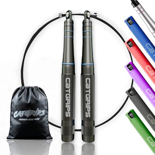 CATGRIPS Comba Crossfit de Aluminio – Comba de Saltar Rápida y Ultraligera para WOD, Boxeo y Fitness – Cuerda de Saltar con Accesorios y Bolsa de Transporte