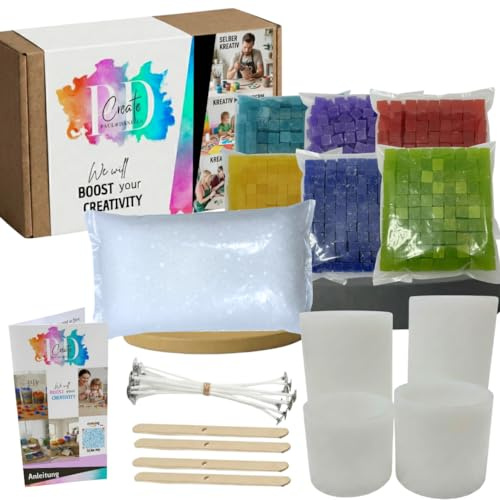 Kerzen Selber Machen Set, DIY Kerzenherstellung Kit für Anfänger Kerzen gießen Set, bis zu 20Kerzen, 2,2 kg Wachs zum gestalten, Wachswürfel, Wachsreste, Kerzenfresser und Dauerbrenner