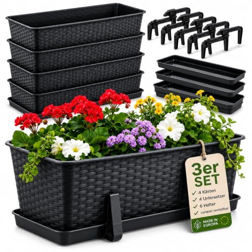 BigDean Blumenkasten 60 cm 3er Set Balkonkasten Kunststoff Pflanzkasten | für Balkon & Garten, Anthrazit, Wetterfest & Stabil, Ideal für Blumen & Kräuter
