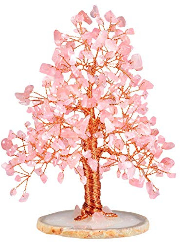 mookaitedecor Arbre de Vie Decoration,Cailloux Quartz Rose Pierre Naturelle & Tranche Agate Guérison Pierres et Cristaux Déco Reiki