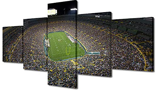 Sportstadion Wanddekoration Lambeau Field 5 Stück Leinwand Wandkunst Packers American Green Bay Sport Bilder für Heimdekoration, Fußball-/Fußballspiel-Drucke und Poster Dekor fertig zum Aufhängen