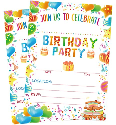 Fancy Land Birthday Invitations with Envelopes 20PCS Kids Birthday Party Invitations for Boys and Girls Birthday Party Supplies