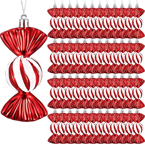 Fumete 48 Stück Weihnachten Pfefferminze Süßigkeiten Ornament Bulk Glitter Zuckerstange Hängende Ornament für Weihnachtsbaum Dekoration Süßigkeiten Ornament für Xmas Party Decor