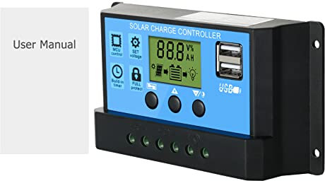 Uadme PWM Solarladeregler, 30A 12V/24V Solarpanel-Controller, Solar Laderegler mit LCD Bildschirm und Dual USB Port, Solar Panel Batterie Regler, für Blei Säure Batterien OPEN AGM GEL