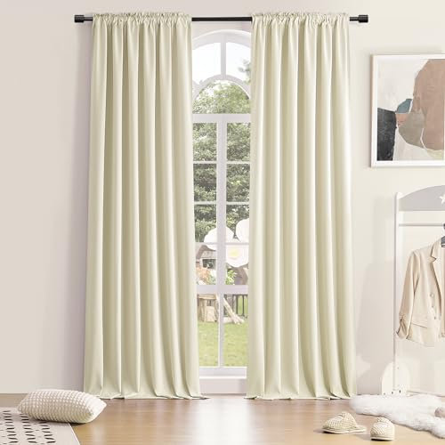 DONREN Patio Door Curtains 96 inch Length, Rod Pocket Top Thermal Insulated Blackout Panels Curtain Drapes for Sliding Glass Door (Cream Beige, 60 Wide, 2 Panels)