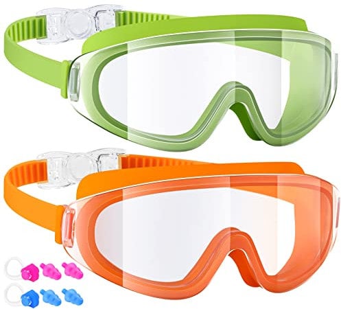 EasYoung Frameless Kids Swim Goggles, 2-Pack Swimming Goggles for Kids, Child, Boys or Girls From 6-12, Wide View Pool Goggle