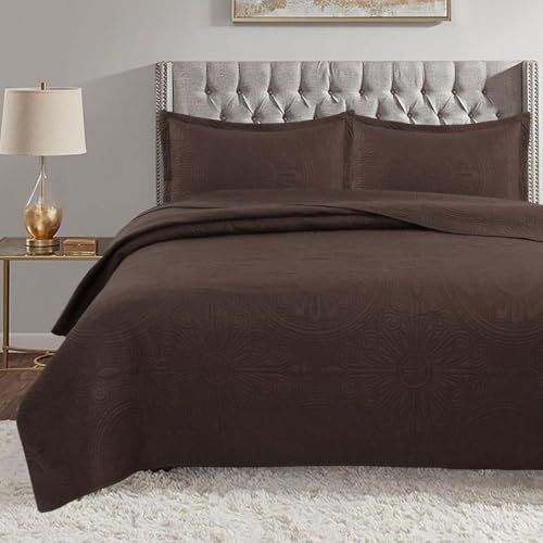 XIUWOUG Tagesdecke 240X260 cm Bettüberwurf Steppdecke Doppelbett Gesteppt Mikrofaser Bettdecke Stepp Decke 3 Teilig Wohndecke Mit 2 Kissenbezug Für Schlafzimmer,Braun,230x250cm