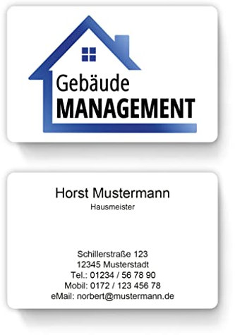 100 Hausmeister Visitenkarten, laminiert, inkl. Kartenspender - Viele Motive verfügbar. Vorlage gleich hier personalisieren. (Design 01)