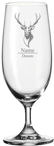 Leonardo Bierglas mit Gravur - Hirschkopf - Personalisiert mit Namen und Datum - Biertulpe als Geschenk - Geschenkidee für Männer - Geschenke für Papa zum Vatertag - 280 ml