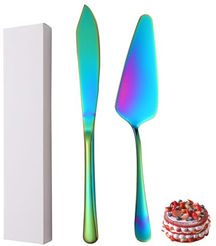 xiaoyu Ensemble de couteaux et de serveurs à gâteau de mariage en acier inoxydable, ensemble de découpe de tarte à gâteau pour mariage, fêtes, anniversaires, fête prénuptiale, paquet de 2, Le Rainbow