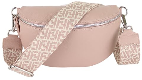 MIRROSI® Bauchtasche Damen, Echtleder, Made in Italy, Umhängetasche, Brusttasche, Crossbody Bag (1 Tasche & 2 Gurte) (Rosa (Netz), Mittelgroße Tasche (25x16x7cm))