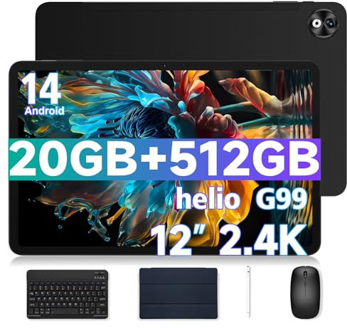 DOOGEE T40 PRO Tablet mit Tastatur, 20GB RAM +512GB ROM(2TB TF), Tablet 12 Zoll Helio G99,10800mAh Akku Android 14 LTE, 2.4K Android Tablet mit Stift 16MP 4G Dual SIM