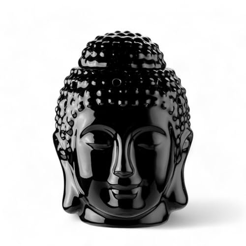 Brûle-Parfum Céramy Buddha Dhyana Schwarz - Duftende Atmosphäre - Zen Kunsthandwerk - Einfache Aromatherapie - Duftender Schmelzbrenner - FengShui Deko - Buddha Kopf - 40 ml - H 14cm - Zen'Arôme