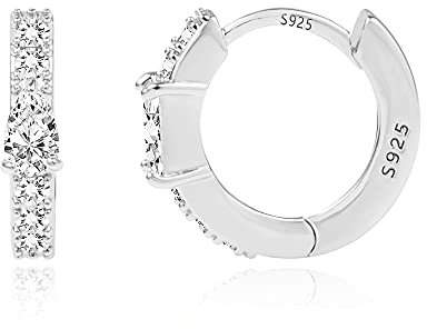 ALEXCRAFT Silber 925 Ohrringe Damen, Kleine Creolen Hypoallergen Kleine Dicke Creolen Glitzer Runde Knorpel Ohrringe Kreolen Huggie Glitzer Ohrring mit Stein Zirkon Damen