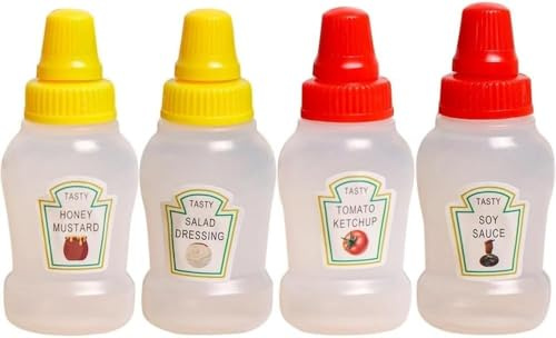 Lot de 4 mini bouteilles de ketchup, 25 ml, rechargeables pour condiments, vinaigrette, tomate, bento