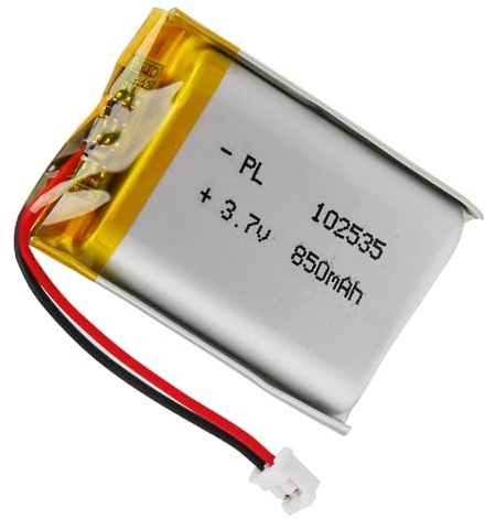 Batterie LiPo 3,7 V 850 mAh 102535 avec connecteur 2P-PH, batterie au lithium polymère rechargeable pour haut-parleurs Bluetooth, caméras embarquées, appareils portables et appareils électroniques