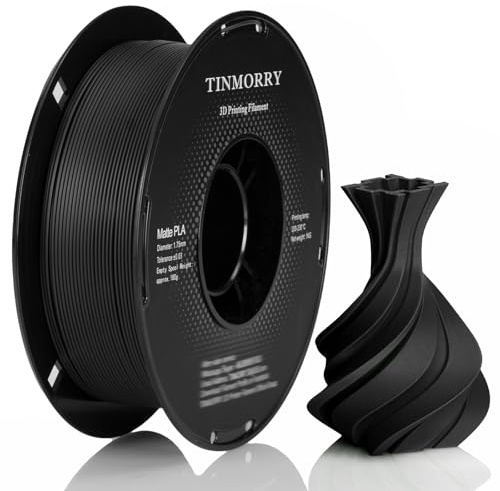 TINMORRY PLA Filament 1,75 mm für 3D-Drucker, 1 KG X 5, Mattes Schwarz | Mattes Finish, kaschiert Schichtlinien, geringe Verformung, einfacher Druck, ideal für Deko, Vitrinenmodelle und DIY-Projekte