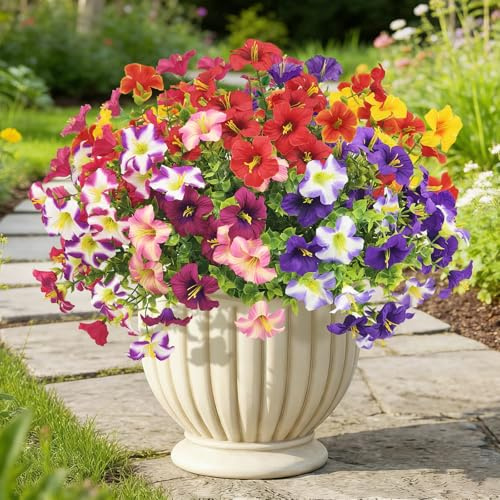 YMIFEEY 8 Bündel künstliche Balkonpflanzen Kunstblumen wie Echt Kunstpflanze Outdoor Wetterfest Balkon Fake Blumen Pflanzen Seidenblumen für Draußen Terrassen Blumenkasten Fensterbank (Multifarben)