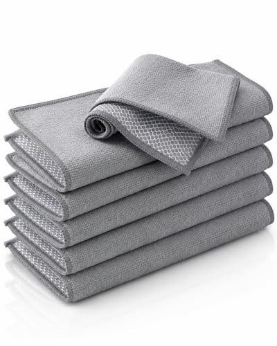Voxben 6X Mikrofaser Spüllappen Waschbar, 25x25cm Spültücher Netzstruktur | 6er Pack Putzlappen in Grau. Saugstarke doppelseitige Abwaschlappen für Küche & Haushalt. Perfekt zum Reinigen & Spülen.