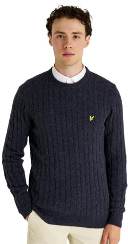Lyle & Scott Men's Cable Jumper, Blue (Dark Navy Marl Z), Large (Size: L)