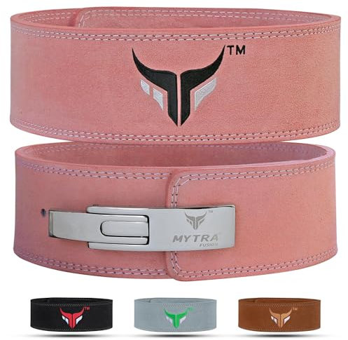 Mytra Fusion gewichthebergürtel 100% Echtes Leder Weightlifting Belt weiße Schnalle, Lifting Belt for Fitnessstudio, Fitness, Training, gewichthebergürtel Herren & Damen Gym Belt (Pink, L)