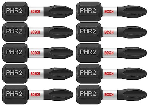 BOSCH ITPH2R1B 10-Pack 1 in. Phillips #2R Impact Tough Screwdriving Reduced Insert Bits