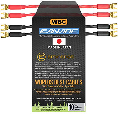 WORLDS BEST CABLES 4 Units - 6 Inch - Canare 4S11 – Audiophile Grade - 11AWG - HiFi Speaker Jumper Cable Terminated with Gold Spade Connectors
