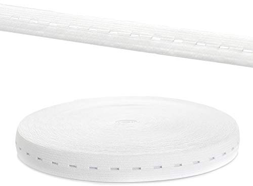 TUKA [30m x 20mm] Elásticas Banda con Ojal, Planas Cinta de elástico de costura, con Agujero de Botón, Para Pantalón Pretinas, Maternidad Ropa, Coser, ropa personalizada, DIY. Blanco TKB5091-white