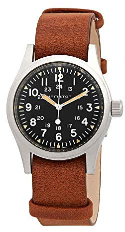 Hamilton Khaki Field H69439531 Herrenuhr mit Handaufzug und schwarzem Zifferblatt, Braun, 38 mm, Mechanisch