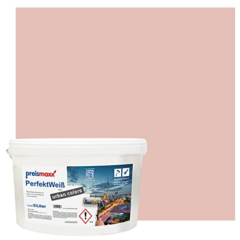 Preismaxx Perfektweiß Wandfarbe rot matt 5L - Innenwandfarbe für kreative Wandgestaltung, Innenfarbe rosenquarz, hohe Deckkraft Klasse 2, Trendfarbe für Wohnzimmer, Akzentfarbe