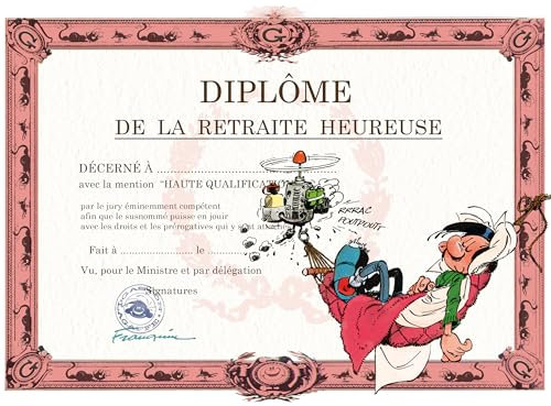GLDP-7029 Gaston Lagaffe Carte double avec enveloppe Diplôme de la Retraite Heureuse - Départ Hamac Repos Sieste Farniente Grandes Vacances Détente Loisirs
