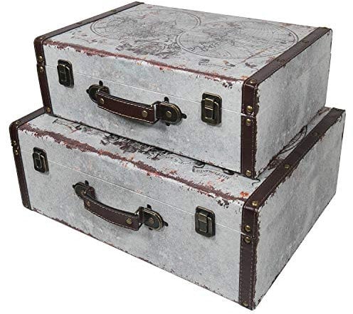 HMF VKO101 Vintage Koffer aus Holz | 2er Set | Versch. Größen | Deko Weltkarte