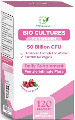 NATURES ZEST Probiotics for Women - 50 Billion CFU Probiotic Complex with Prebiotics | 120 Vegan Caps enriched with Cranberry Extract, Lactobacillus Reuteri & Rhamnosus for Gut Health & Intimate Flora