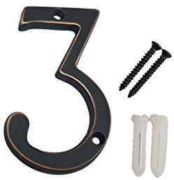 QCAA Numero civico tradizionale in ottone massiccio massiccio 3, 10,2 cm, bronzo veneziano, confezione da 1