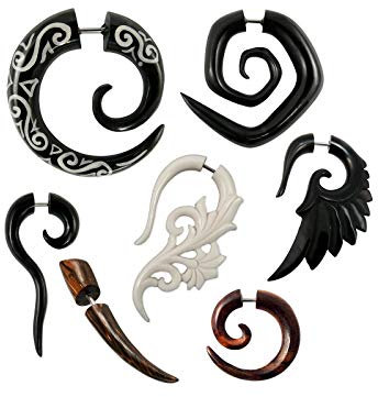 Fly Style 1 Stück Ohrringe Ohrstecker Fake Expander Spirale Ohrdehner Holz, Horn oder Knochen - Natur Schmuck, Modelle:Sonoholz-Spirale