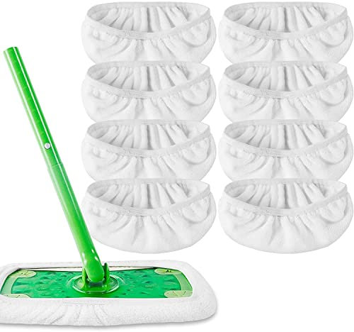 KEEPOW Lot de 8 Lingettes Réutilisables compatibles avec Swiffer Kit Sweeper pour Une Utilisation Humide et sèche Blanc (la vadrouille n'est Pas Incluse)