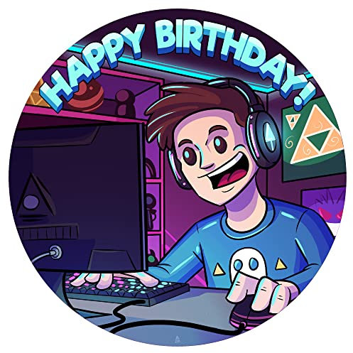 J&M DECO Tortenaufleger Gamer – essbare Kuchendeko Ø 20 cm – Tortenbild mit Gaming-Motiv für Jungengeburtstag – Zuckerpapier Tortendekoration – gebrauchsfertig