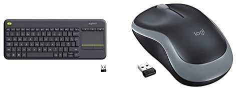 Logitech K400 Plus Wireless Touch TV Keyboard With Easy Media Control and Built-in Touchpad - Black & M185 Wireless Mouse, 2.4GHz with USB Mini Receiver, 12-Month Battery Life - Grey